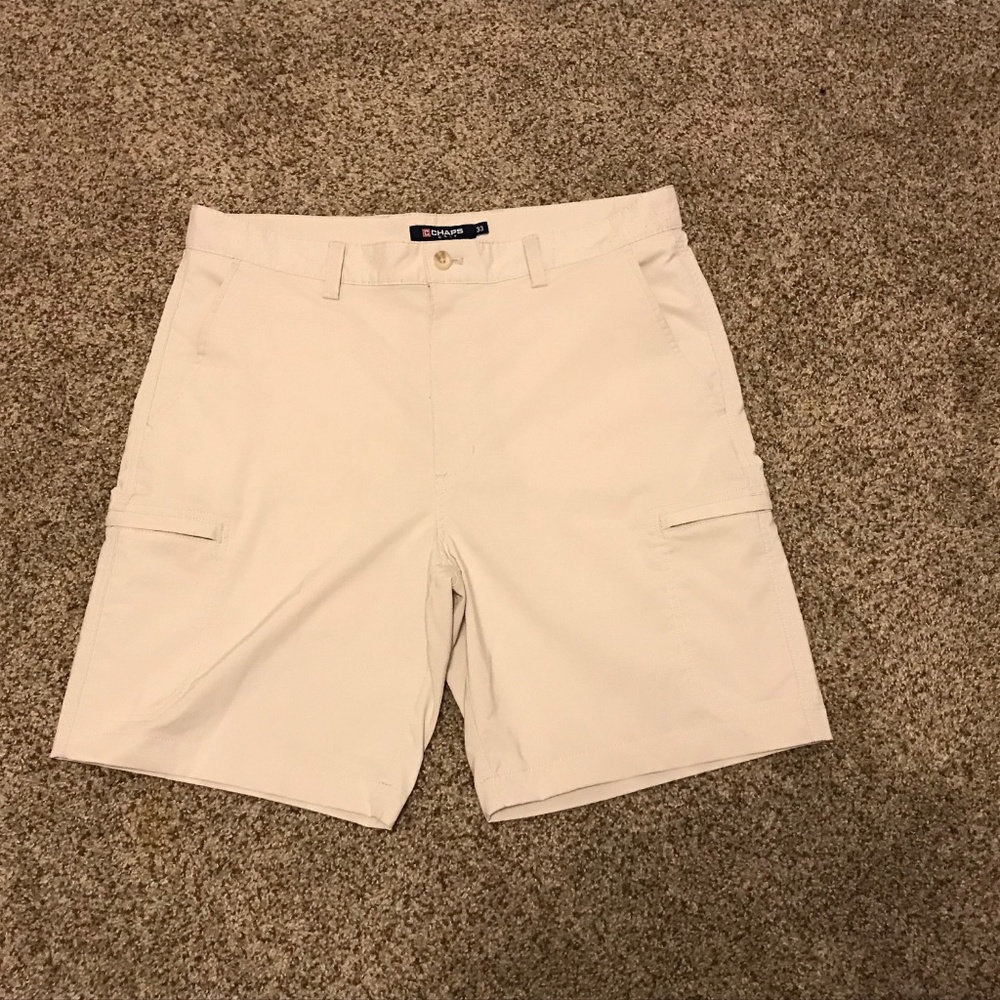 Chaps Cargo Zip Men's Shorts Stretch Dry Fit 33 Cream Tan Ivory White Khaki